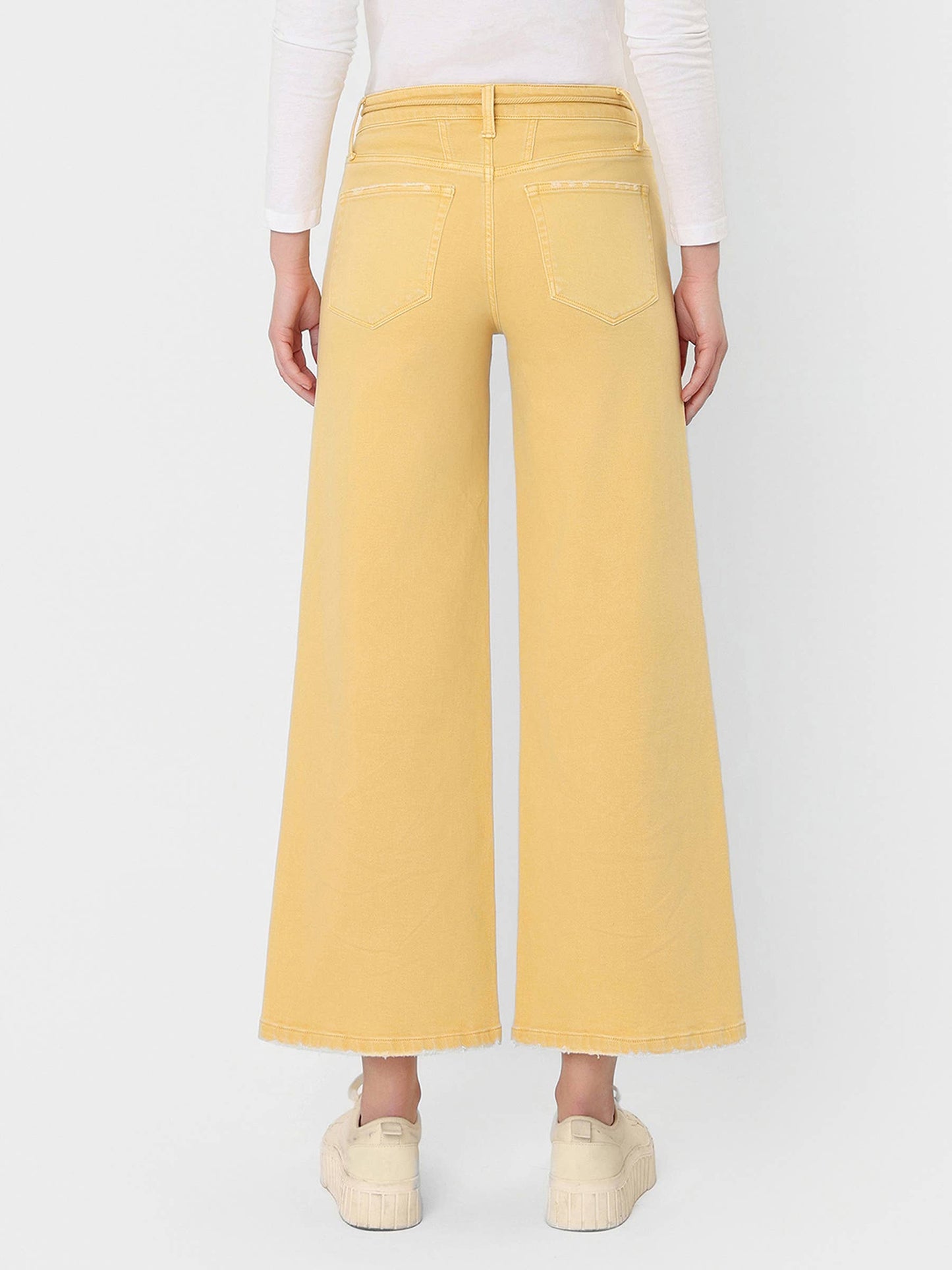 High Rise Drawstring Crop Wide Leg Jeans