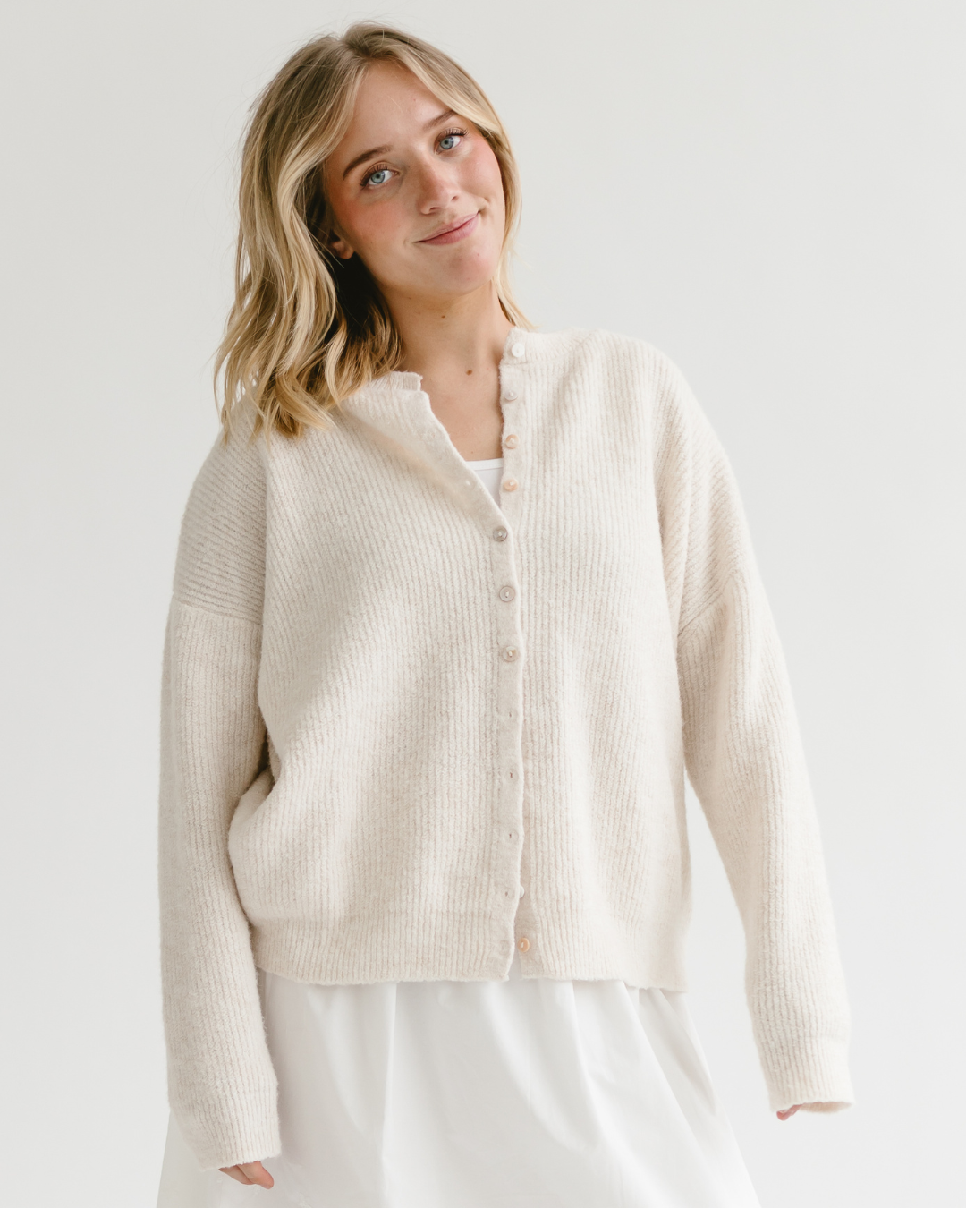 Ribbed Button-Front Cardigan