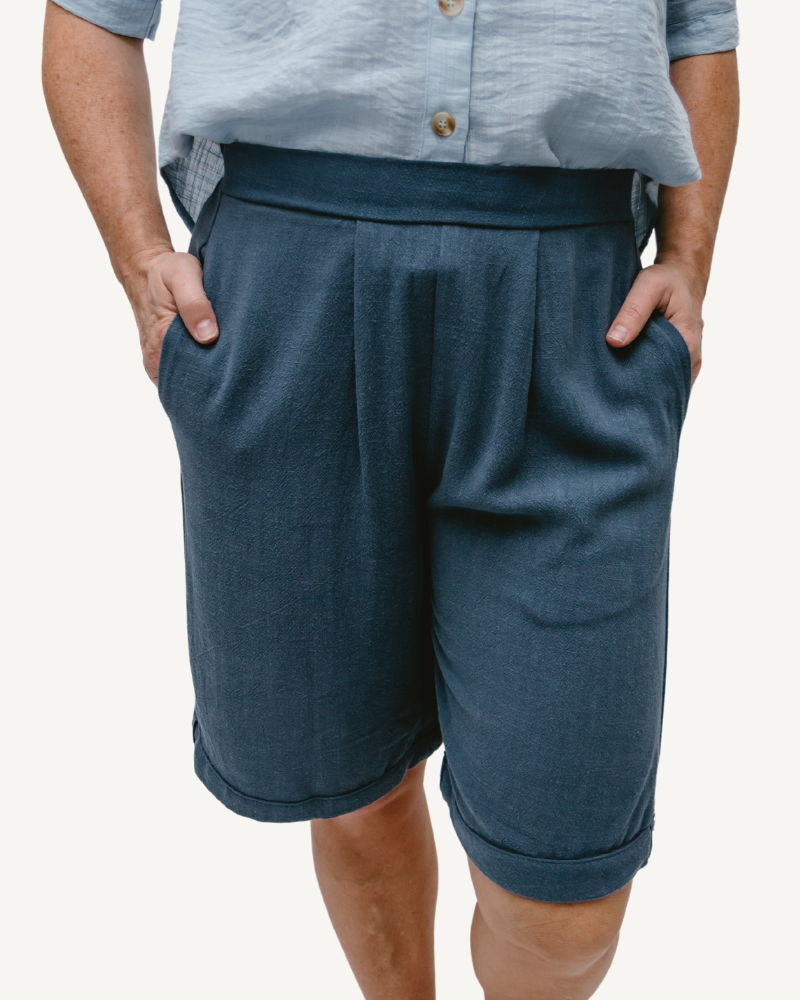 Comfortable and breathable linen shorts, ideal for warm weather outings.