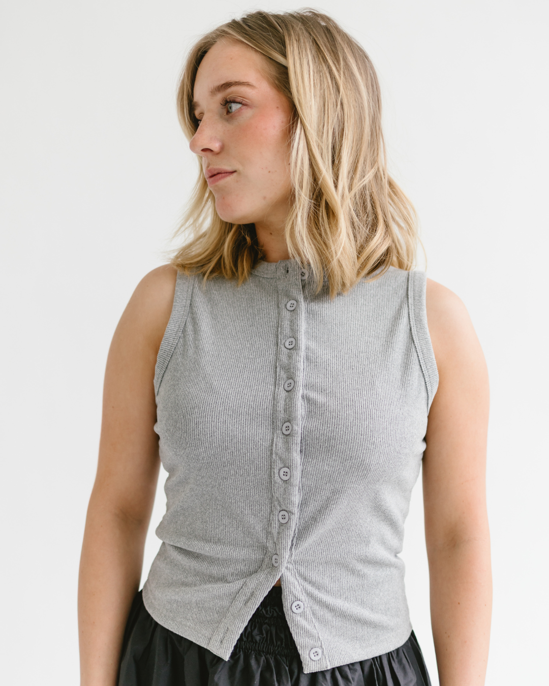 Ribbed Buttoned Tank Top