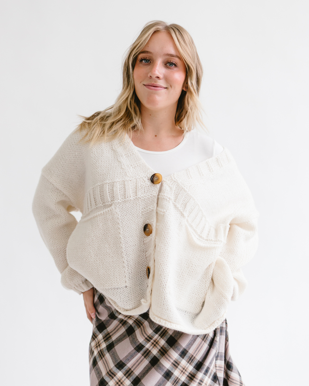 Button-Up Knit Cardigan with Front Pockets