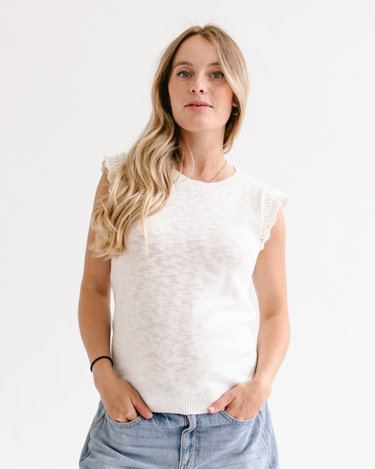 Crochet Ruffle Cap Sleeve Sweater