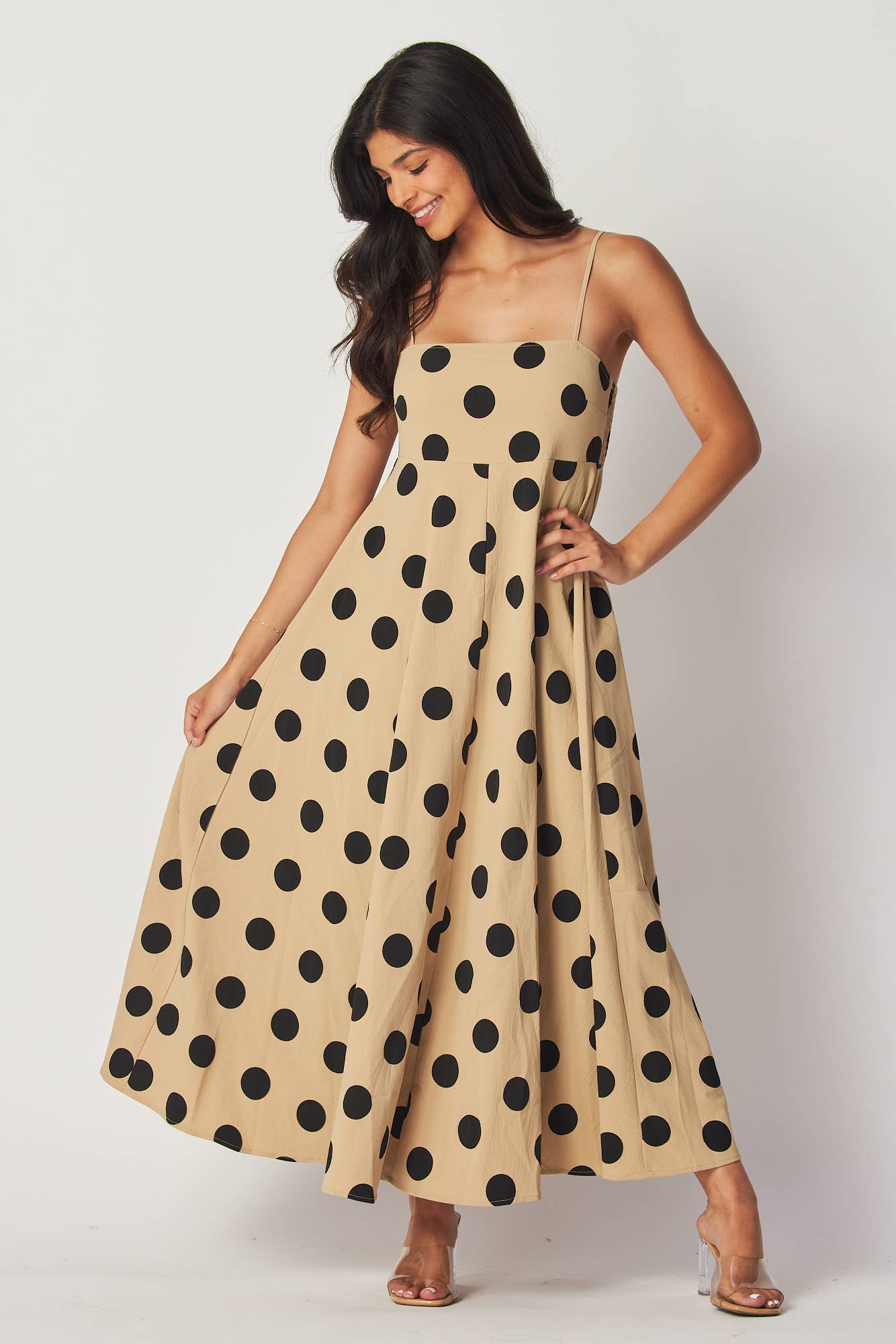 POLKA DOT PRINTED FULL LENGTH DRESS