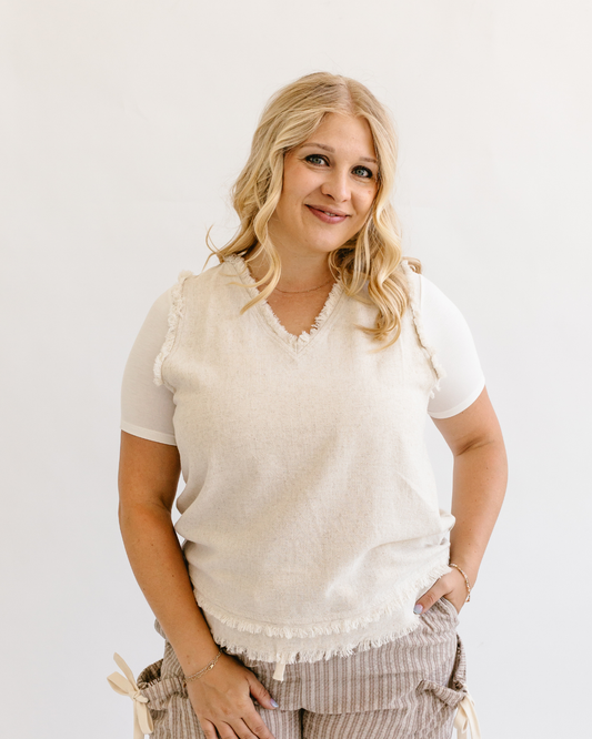 Soft Frayed Hem - Sleeveless V-neck