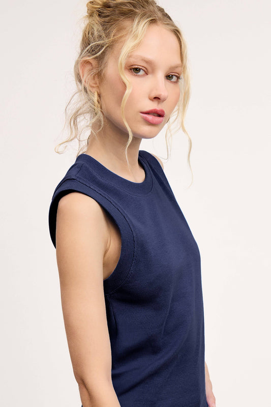 Ribbed Sleeveless Crew Neck Tank