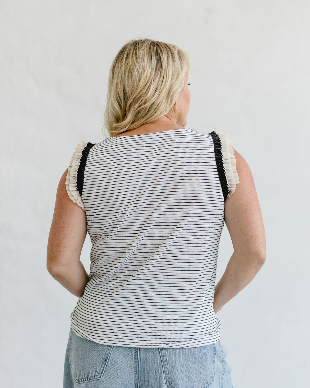 Stripe Ruffle Contrast Trim Tank Top