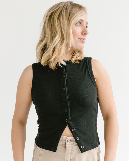 Ribbed Buttoned Tank Top