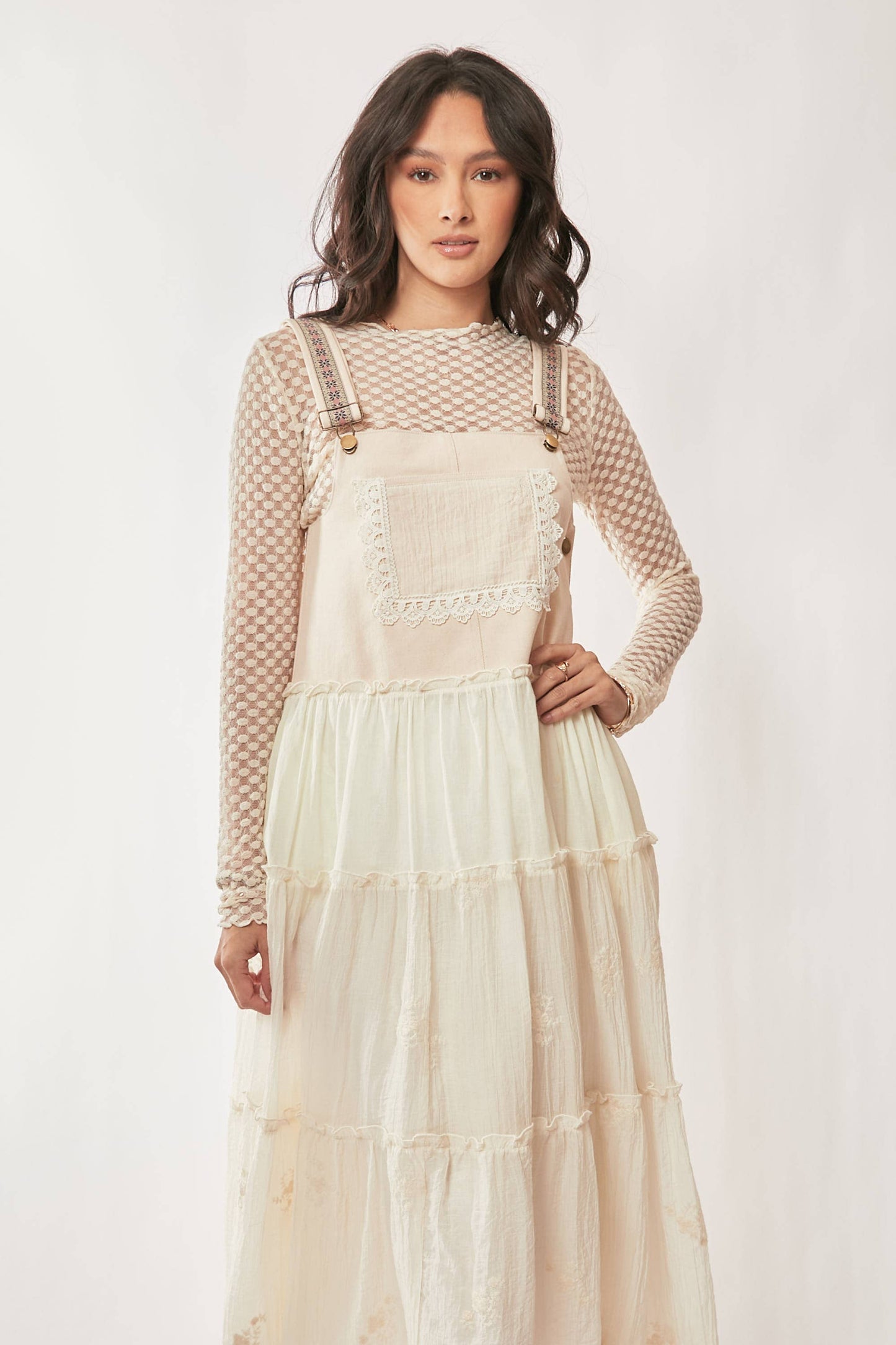 Overall Dress with Lace trim pocket