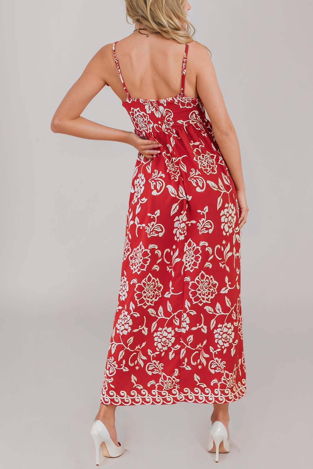 Floral Printed Spaghetti Strap High Waist Maxi Dress
