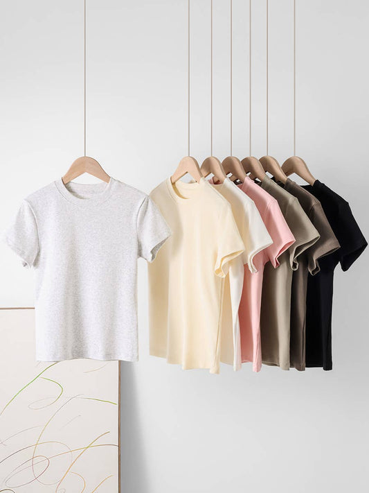 Essential Plain Fitted Cotton blend Crewneck tee