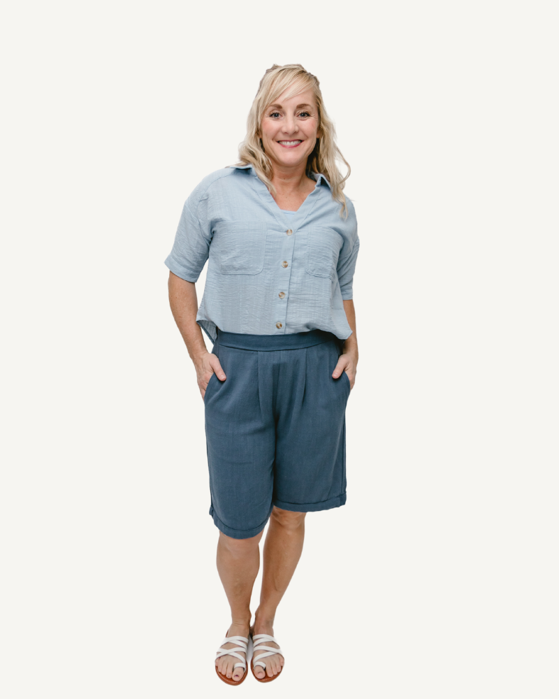 Comfortable and breathable linen shorts, ideal for warm weather outings.