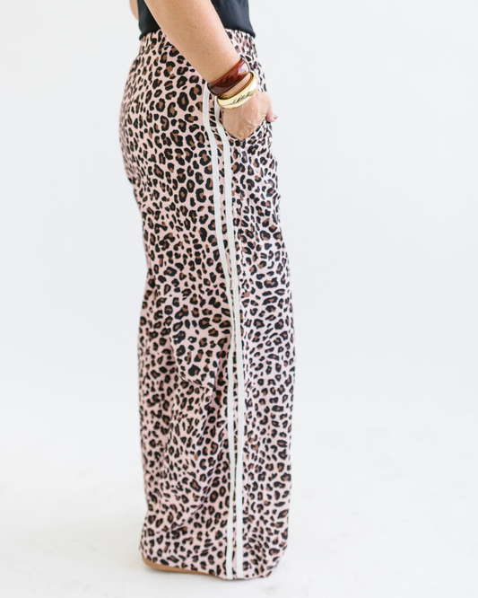 Leopard Side Stripe Detail Casual Pants