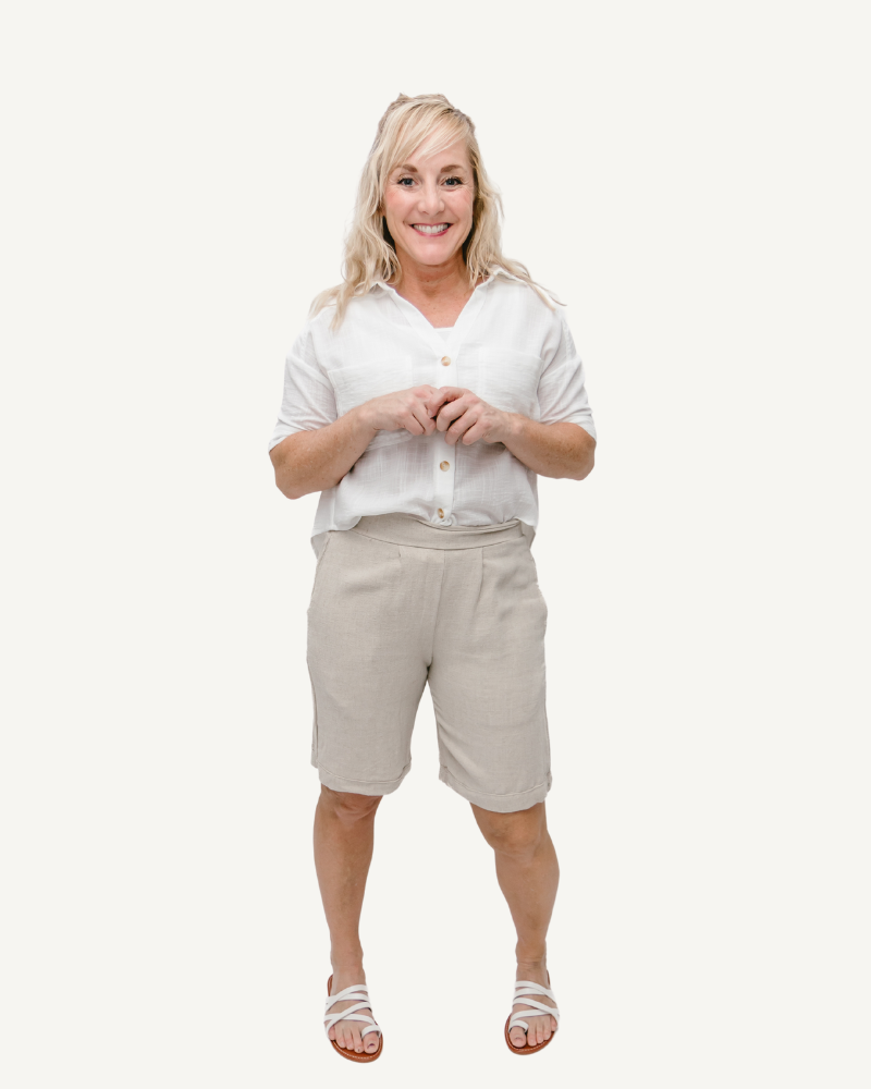 Comfortable and breathable linen shorts, ideal for warm weather outings.
