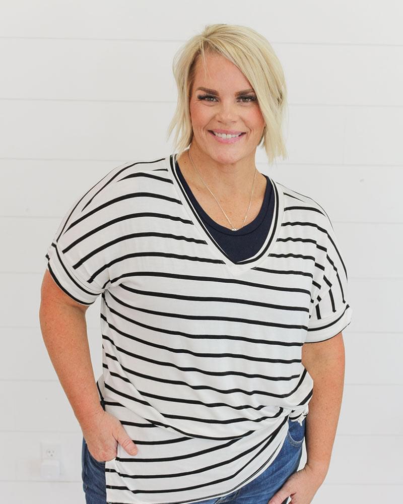 stripe crop top made from soft cotton blend, Crew Neck Tank Halftee.