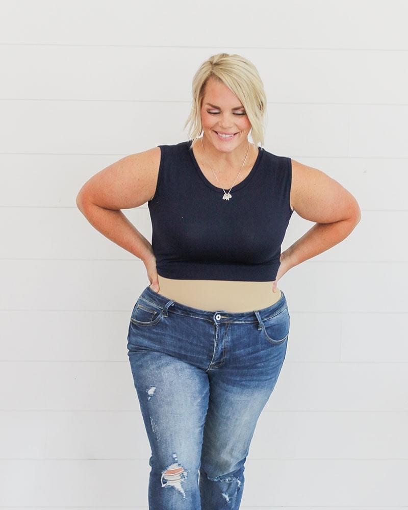 navy crop top made from soft cotton blend, Crew Neck Tank Halftee.