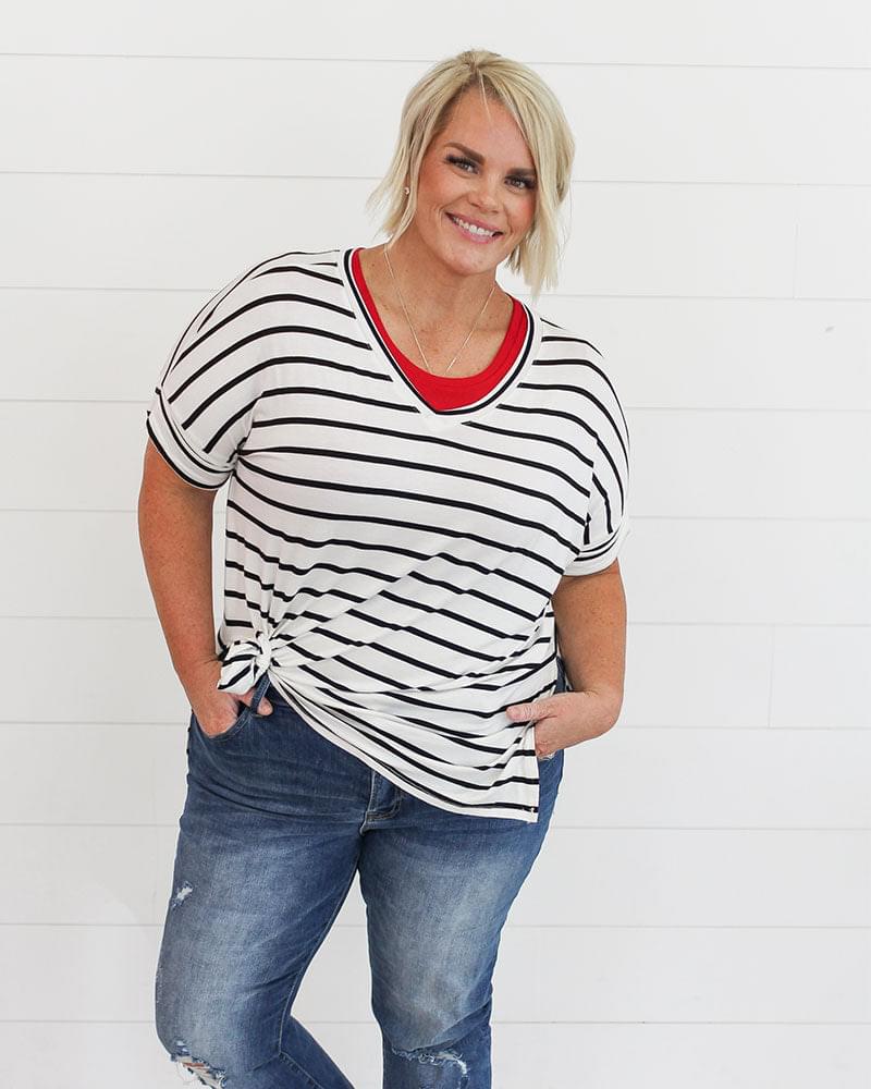 stripe crop top made from soft cotton blend, Crew Neck Tank Halftee.