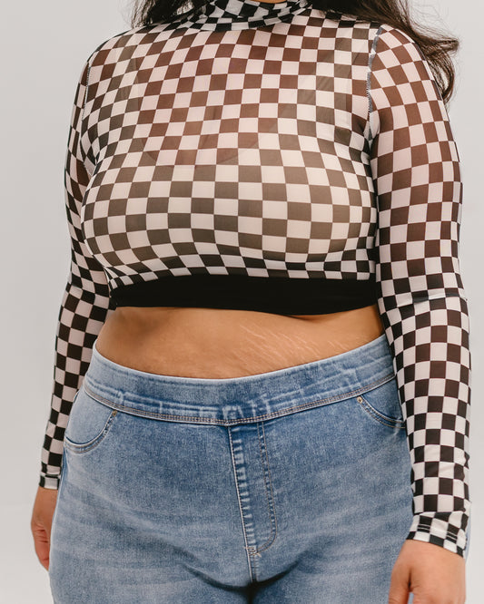 Printed Mock Neck Mesh Halftee