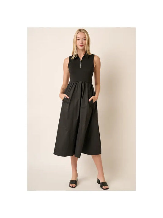 Zipper Collar Sleeveless - Midi Dress