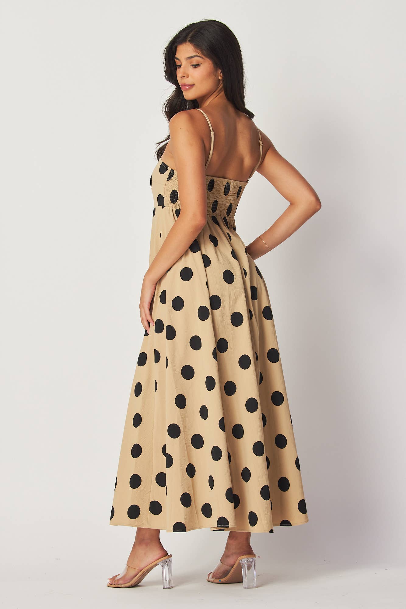 POLKA DOT PRINTED FULL LENGTH DRESS