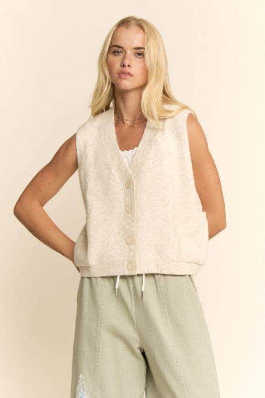 TEXTURED BUTTON UP KNIT SWEATER VEST
