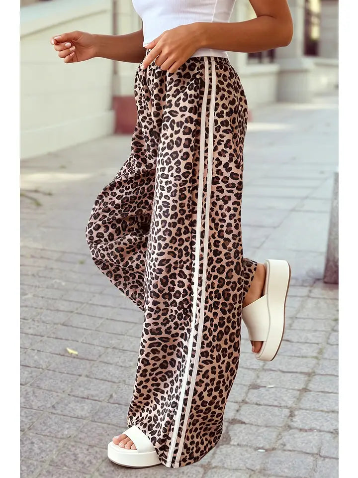 Leopard Side Stripe Detail Casual Pants