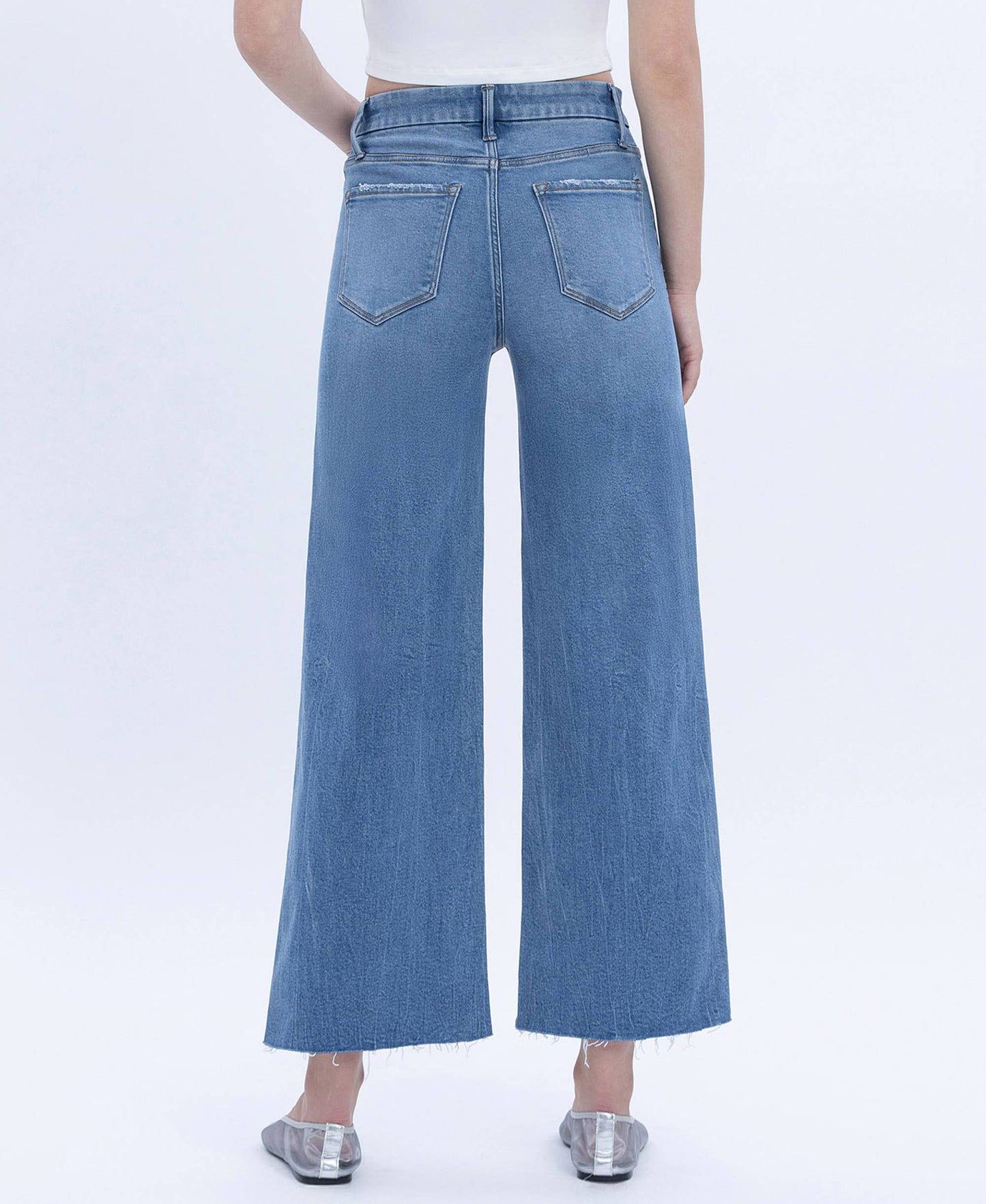HIGH RISE COMFORT WAISTBAND CROP WIDE JEANS