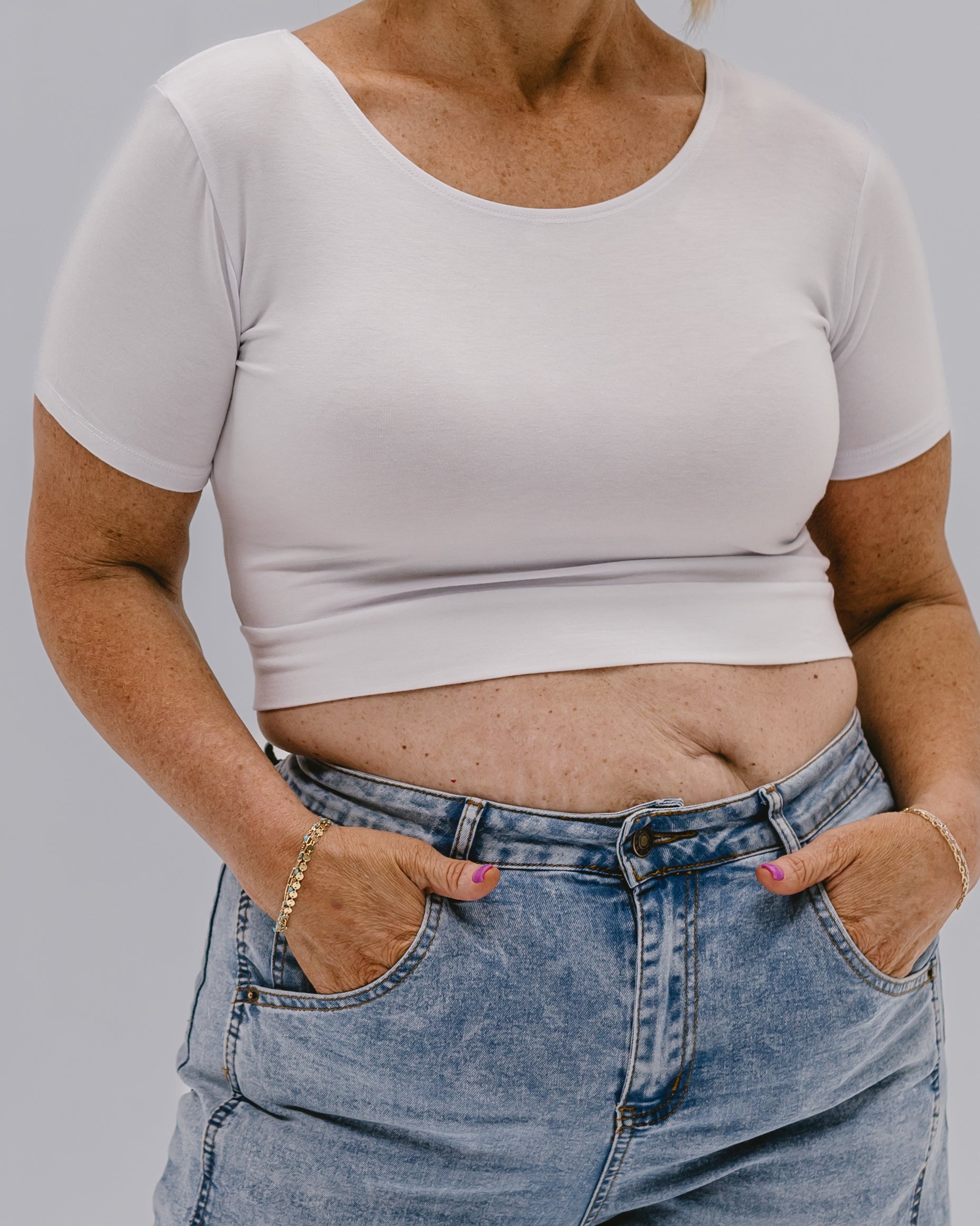 HALFTEE Boyfriend Layering Crop Top - Half Sleeve Shirt For Women (Navy, Large) - View #5