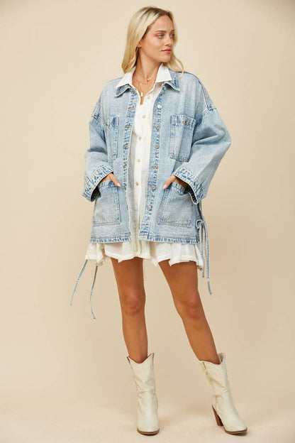BOHO *SIDE TIE DETAIL* OVERSIZED DENIM JACKET