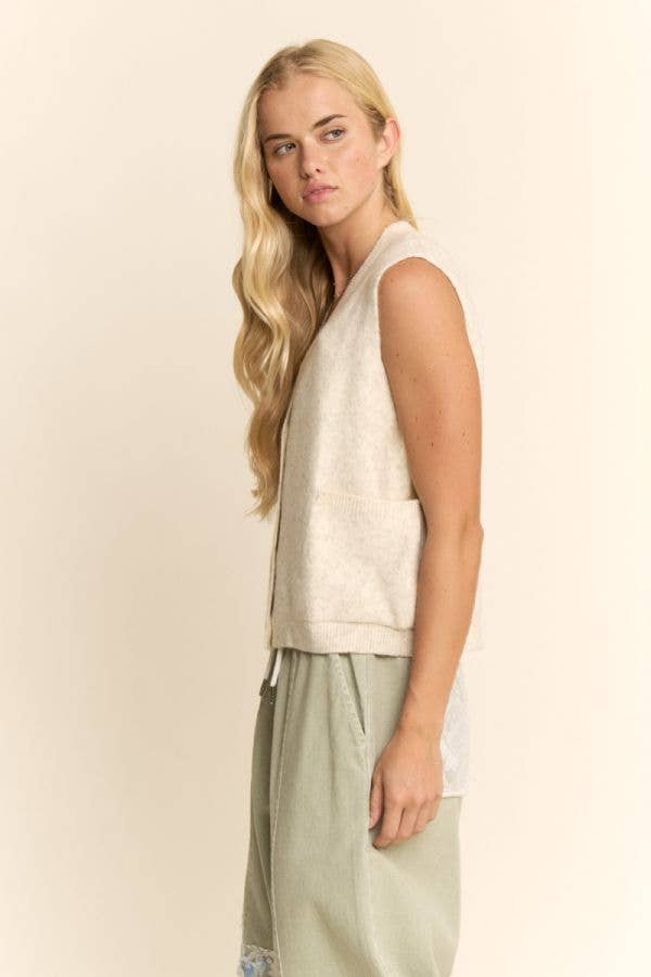 TEXTURED BUTTON UP KNIT SWEATER VEST