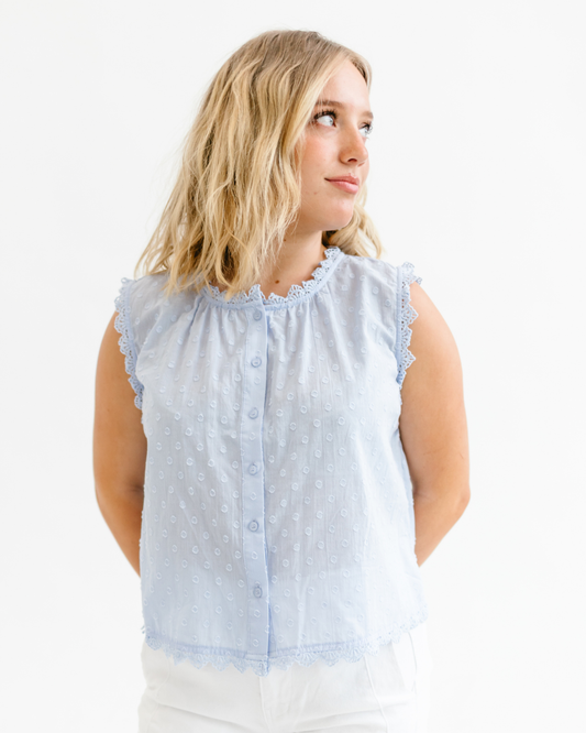 Lace Edge Swiss Dot Top