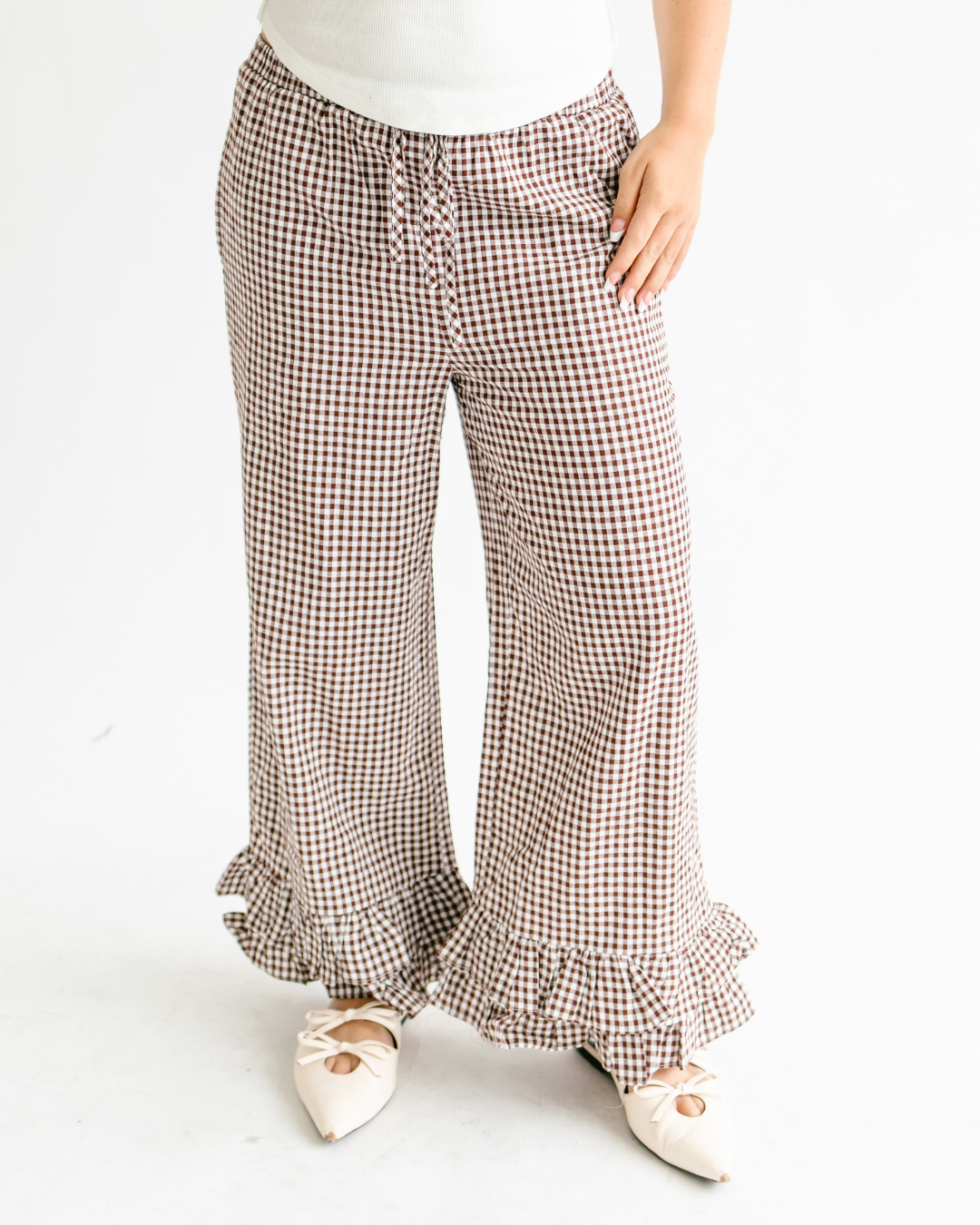 Gingham Ruffled Hem Pants