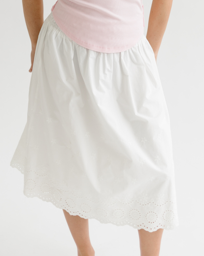 Elastic Waist Lace-Trim Midi Skirt
