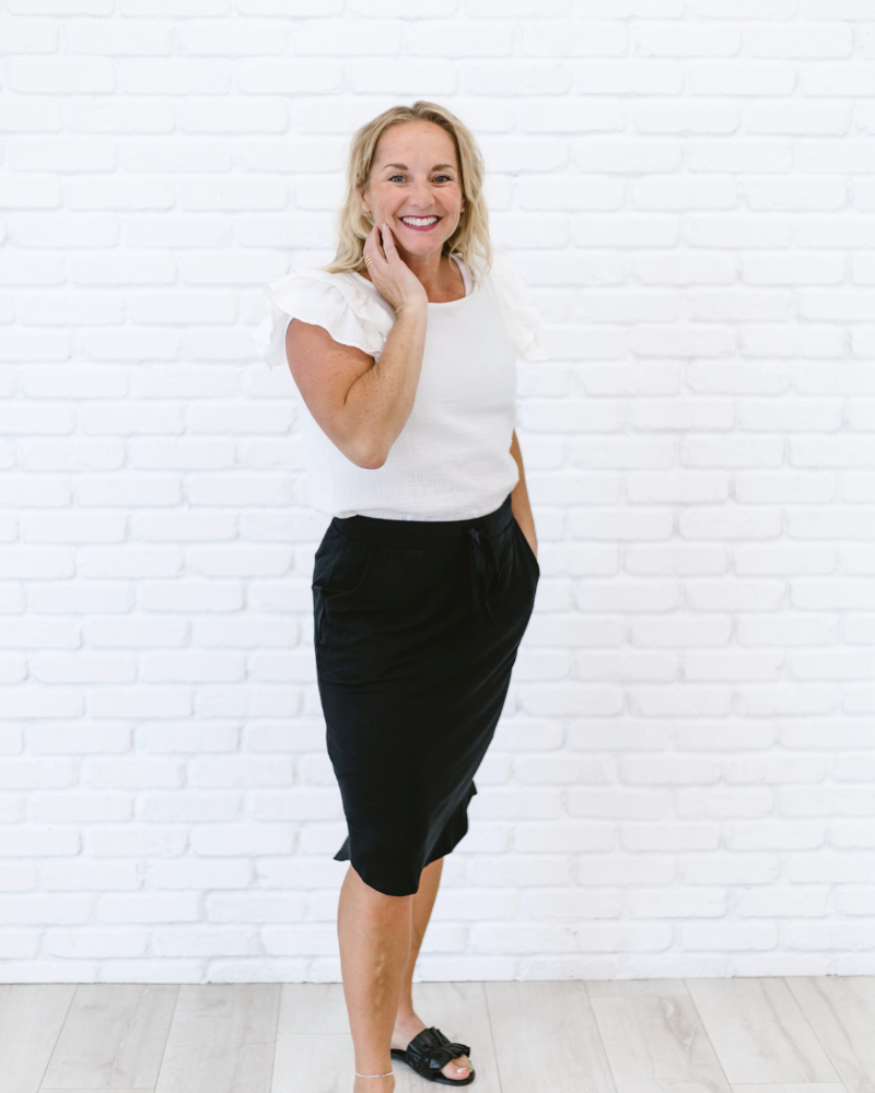 A versatile black pencil skirt, perfect for everyday wear.