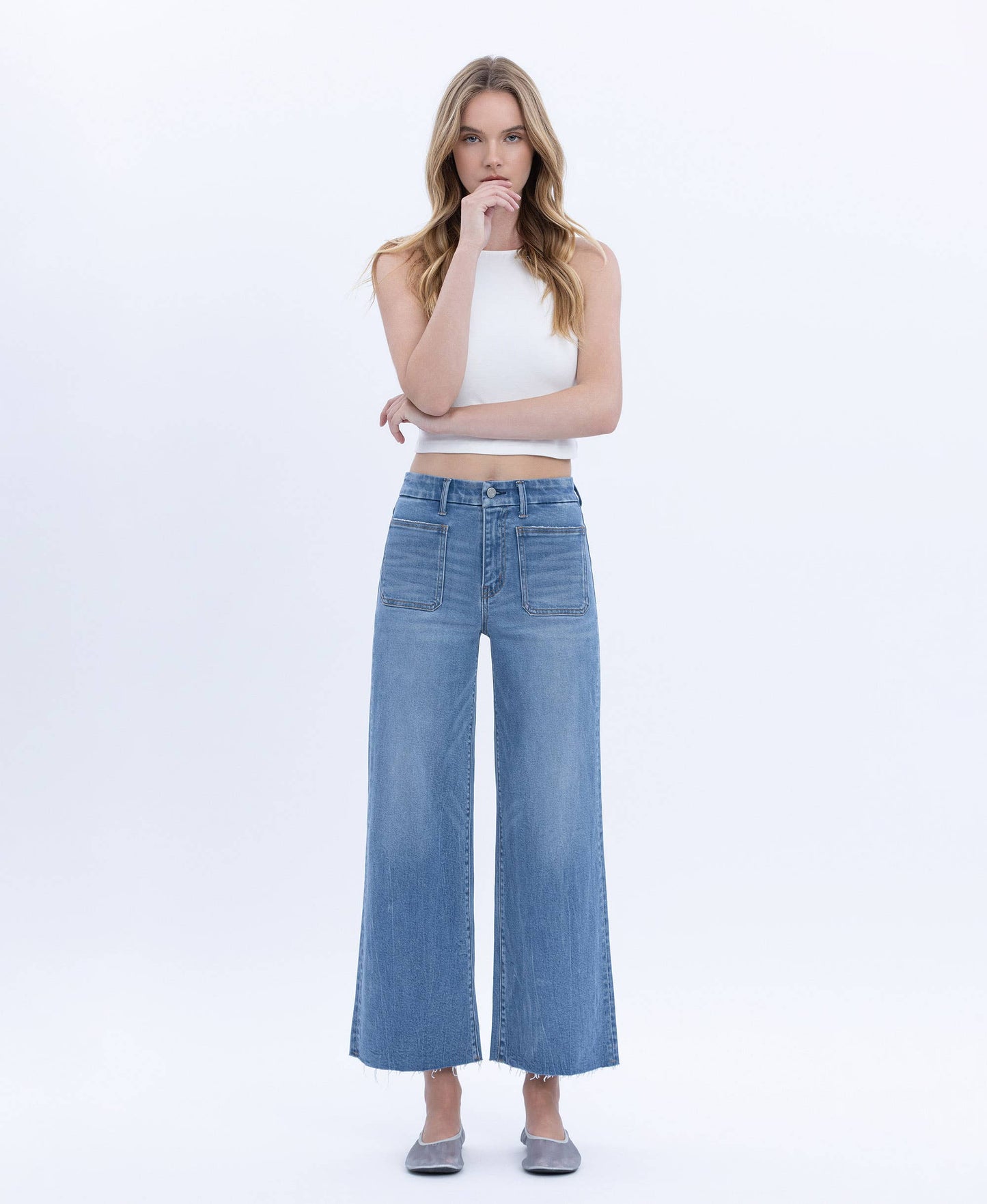 HIGH RISE COMFORT WAISTBAND CROP WIDE JEANS