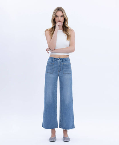 HIGH RISE COMFORT WAISTBAND CROP WIDE JEANS