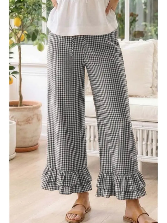 Gingham Ruffled Hem Pants