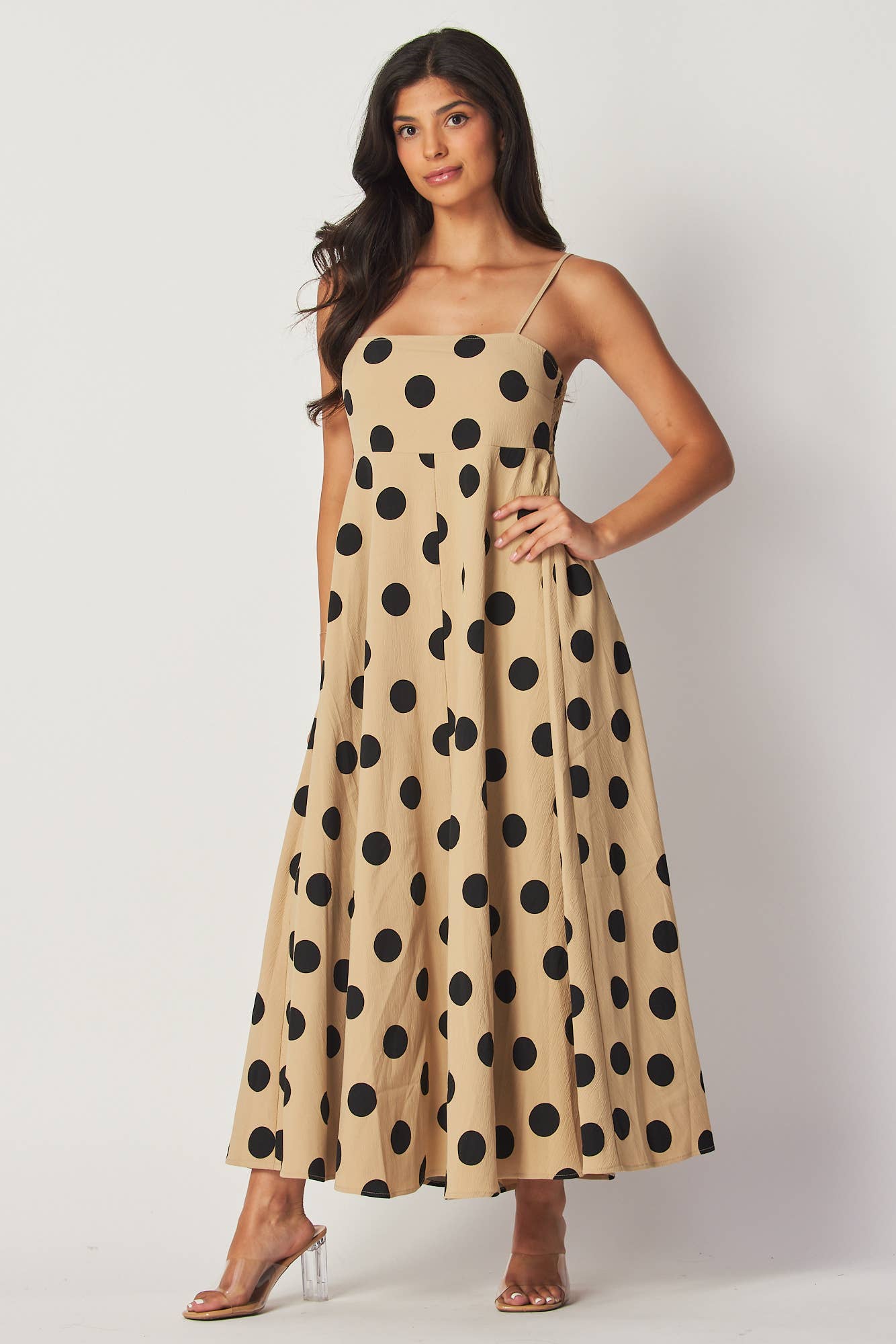 POLKA DOT PRINTED FULL LENGTH DRESS