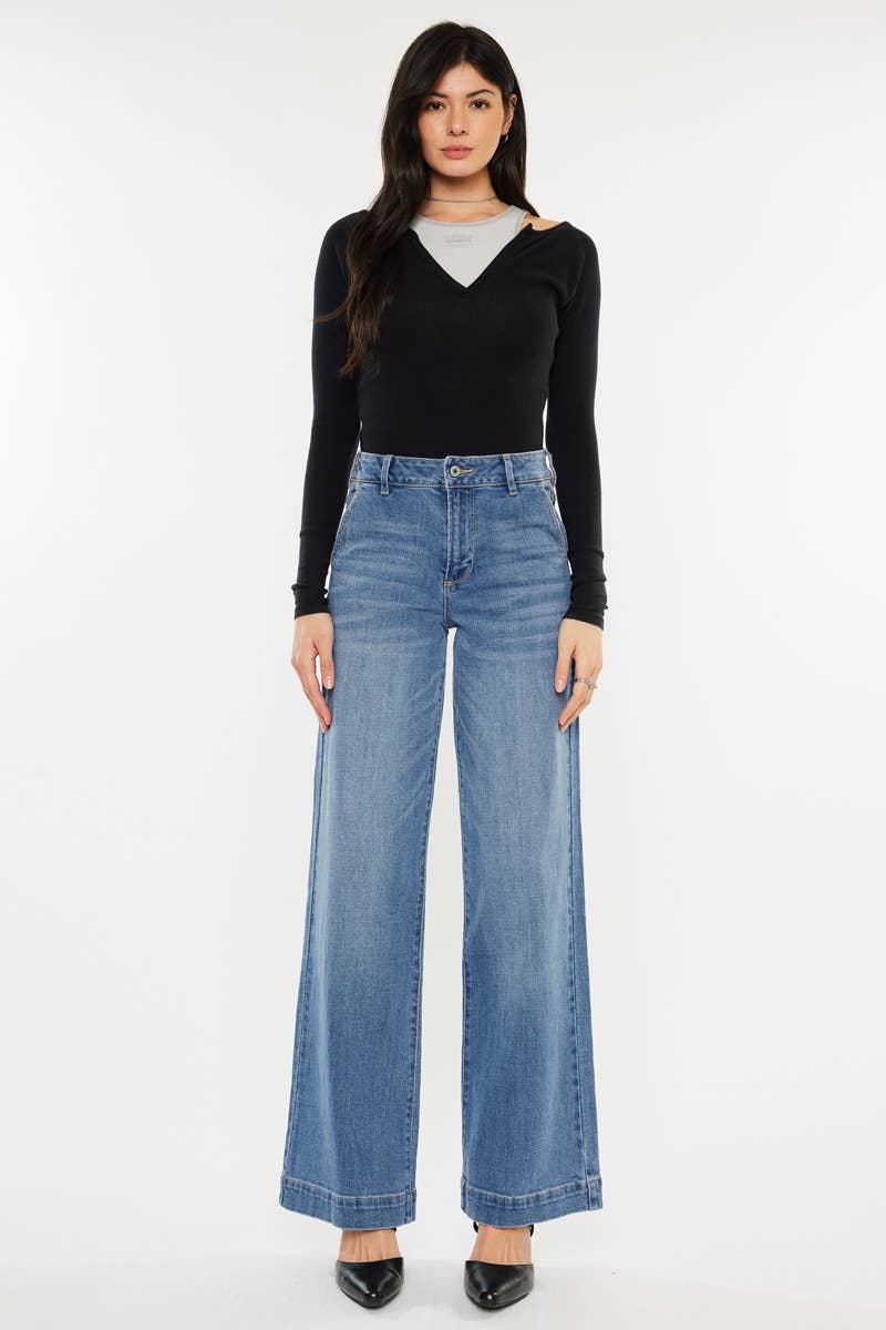 KANCAN High Rise Trouser Wide Leg Jeans WITH BELT