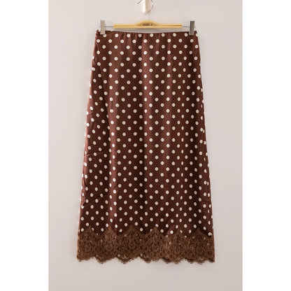 Polk-a-Dot Lace Trim Satin Midi Skirt