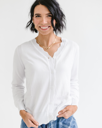 V-neck Scallop Edge Cardigan