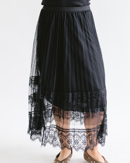 A-Line Mesh Lace Layered Midi Skirt