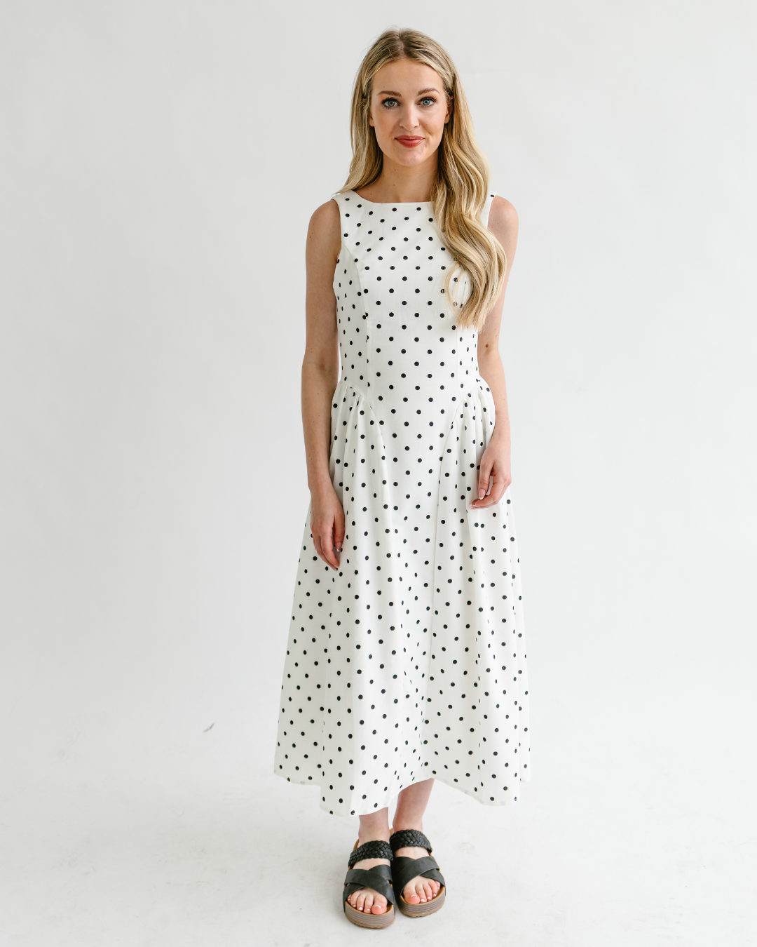 Polka-Dot Fit and Flare - Midi Dress