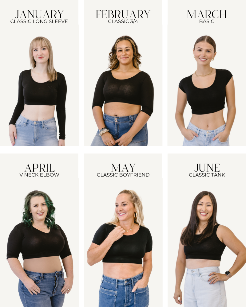 A diverse group of women in fresh blackshirts and jeans posing for a photo.