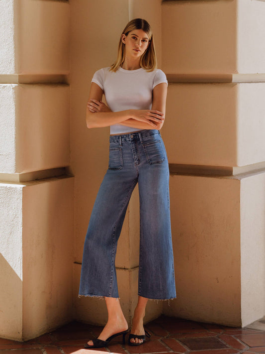 HIGH RISE COMFORT WAISTBAND CROP WIDE JEANS