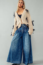 Wide Legged Pants with Button and Drawstring