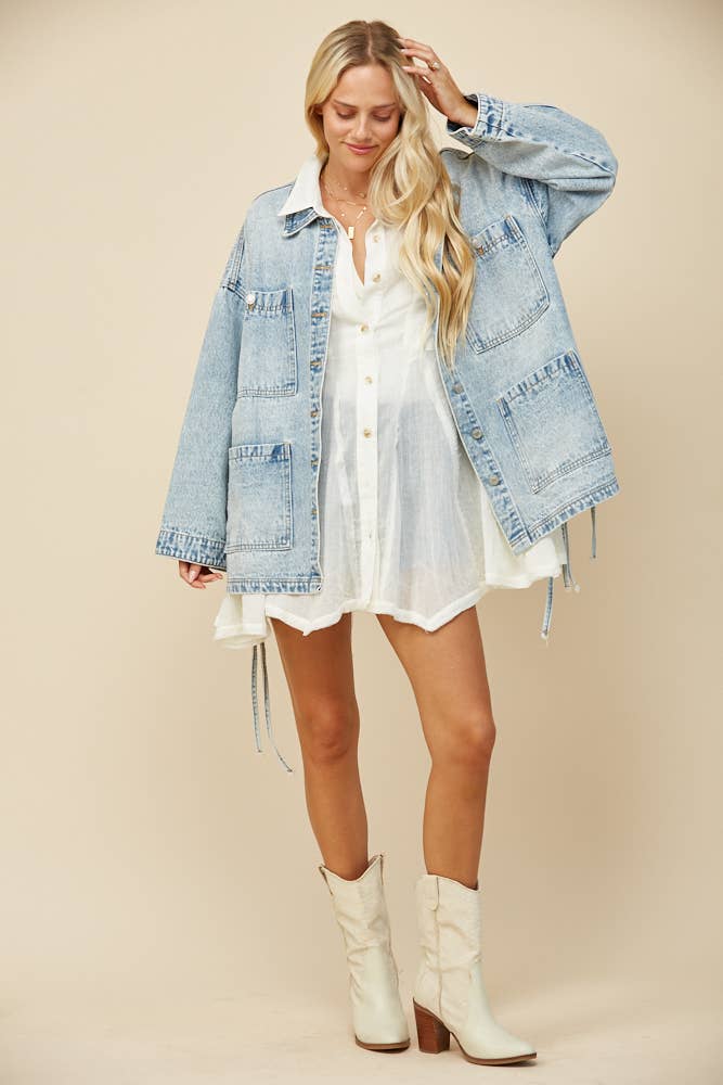 BOHO *SIDE TIE DETAIL* OVERSIZED DENIM JACKET