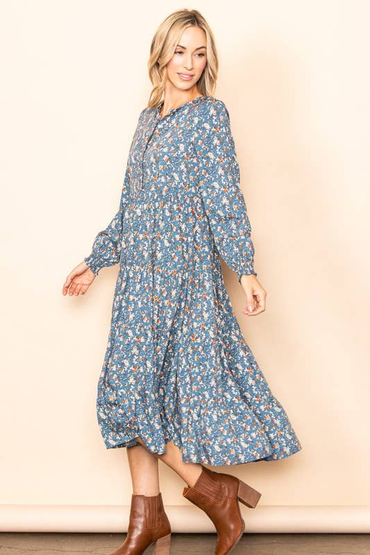 Button Down Tiered Flutter Maxi Dress