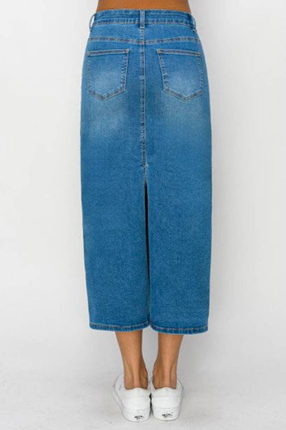 Basic Denim Skirt with Back Slit