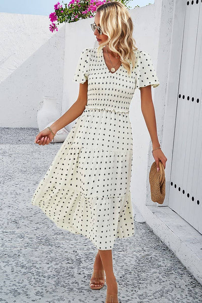 V-Neck Print Short Sleeve Dresses