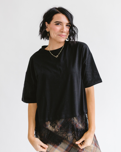 White Lace Trim Soft Lightweight Relaxed Fit Top